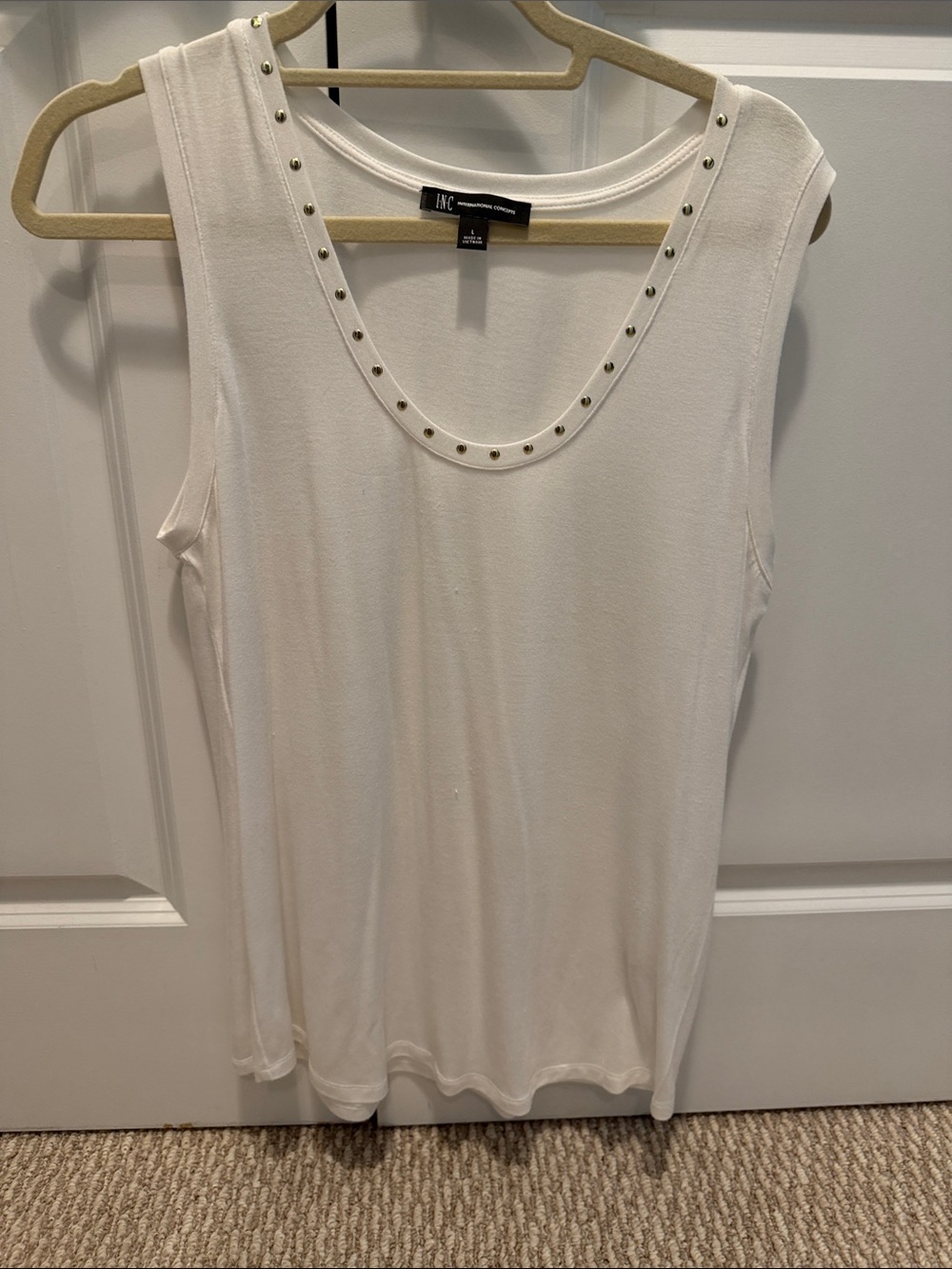 INC International Concepts White Scoop Neck Studded Tank